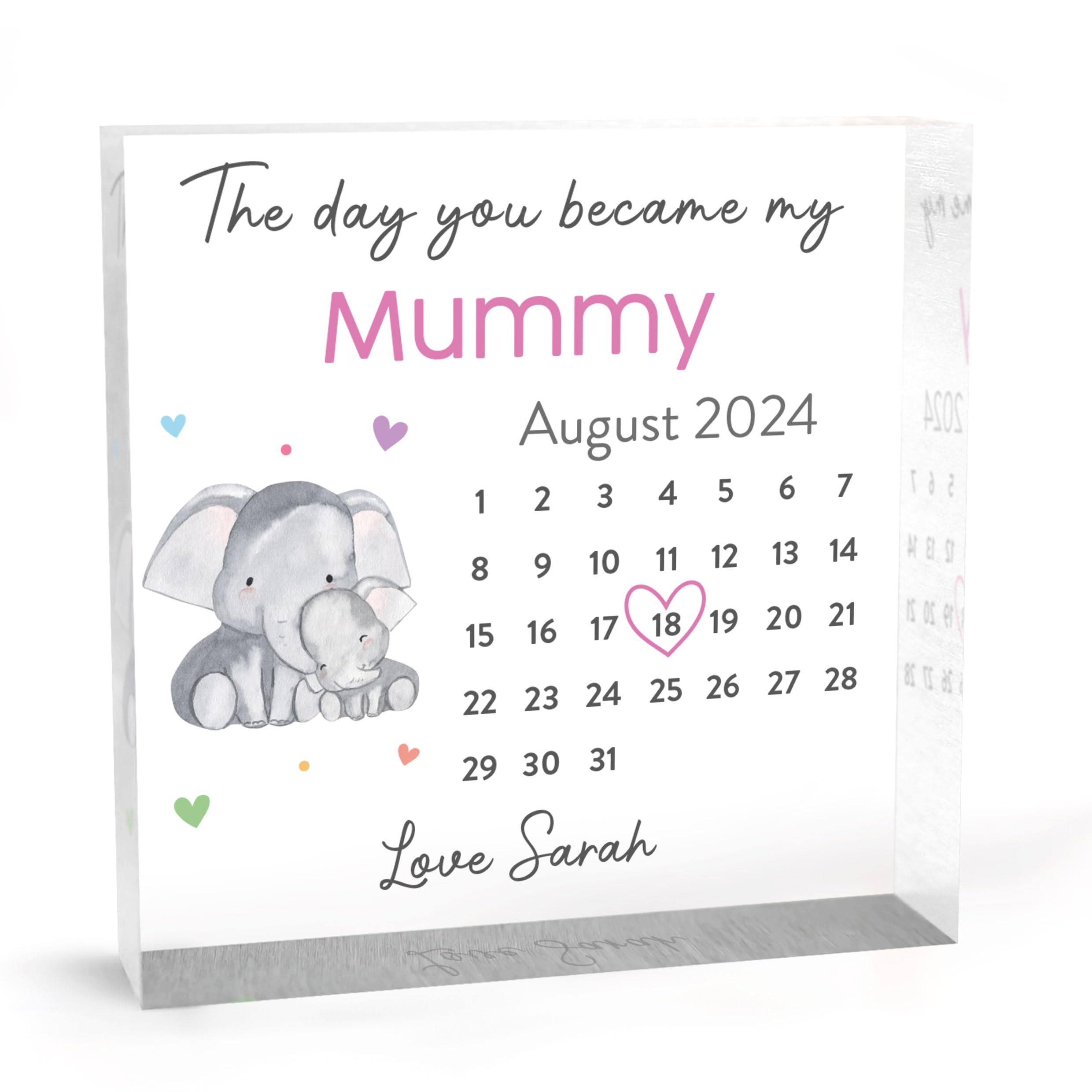 Beecreative Personalised The Day You Became My Mummy Gift – First Time Mummy Birthday Present, Custom Mummy Birthday Keepsake from Baby or Child, With Grey Bag