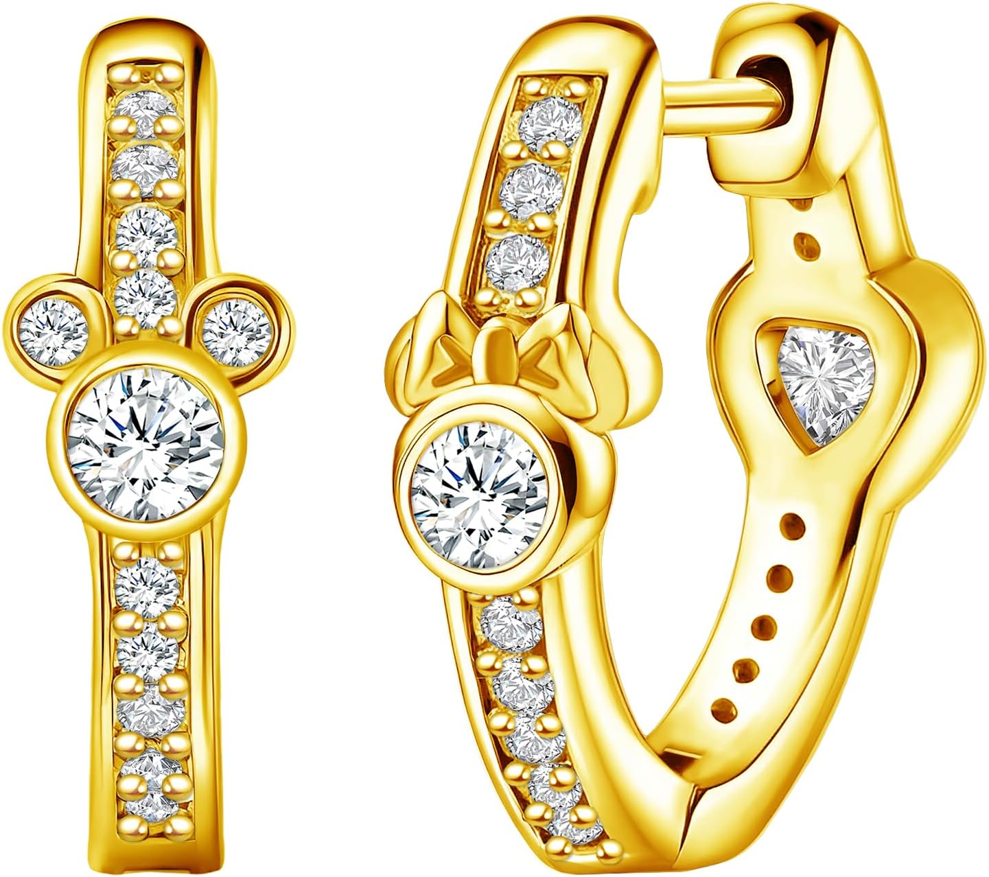 Mouse Earrings for Women Sterling Silver Moon Star Hoop Earrings Sparkling CZ Mouse Bow Hoop Earrings Animal Earrings Lucky Cute Princess Huggie Jewelry Gifts for Women Daughter Birthday