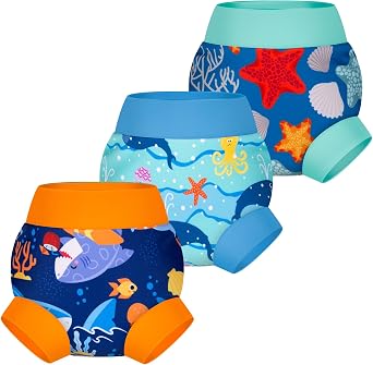 BIG ELEPHANT Baby Swim Diapers 3-Pack Reusable Waterproof Swim Pants for Boys and Girls, Soft Breathable Swimwear for Pool