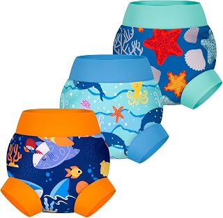 BIG ELEPHANT Baby Swim Diapers 3-Pack, Reusable Waterproof Swim Pants | Soft Breathable Swimming Diapers for Boys and Girls, Washable Design for Pool, Beach, and Water Play