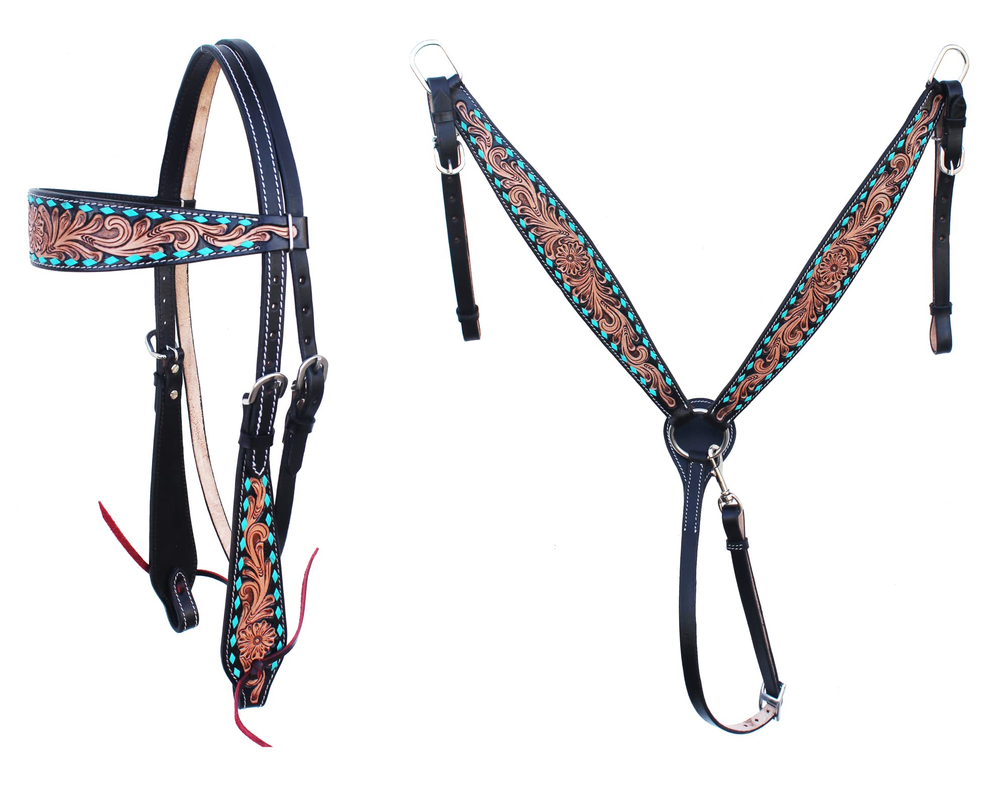 Western Horse ME-HBC-031C Collier de poitrine en cuir avec motif floral fait à la main pour cheval