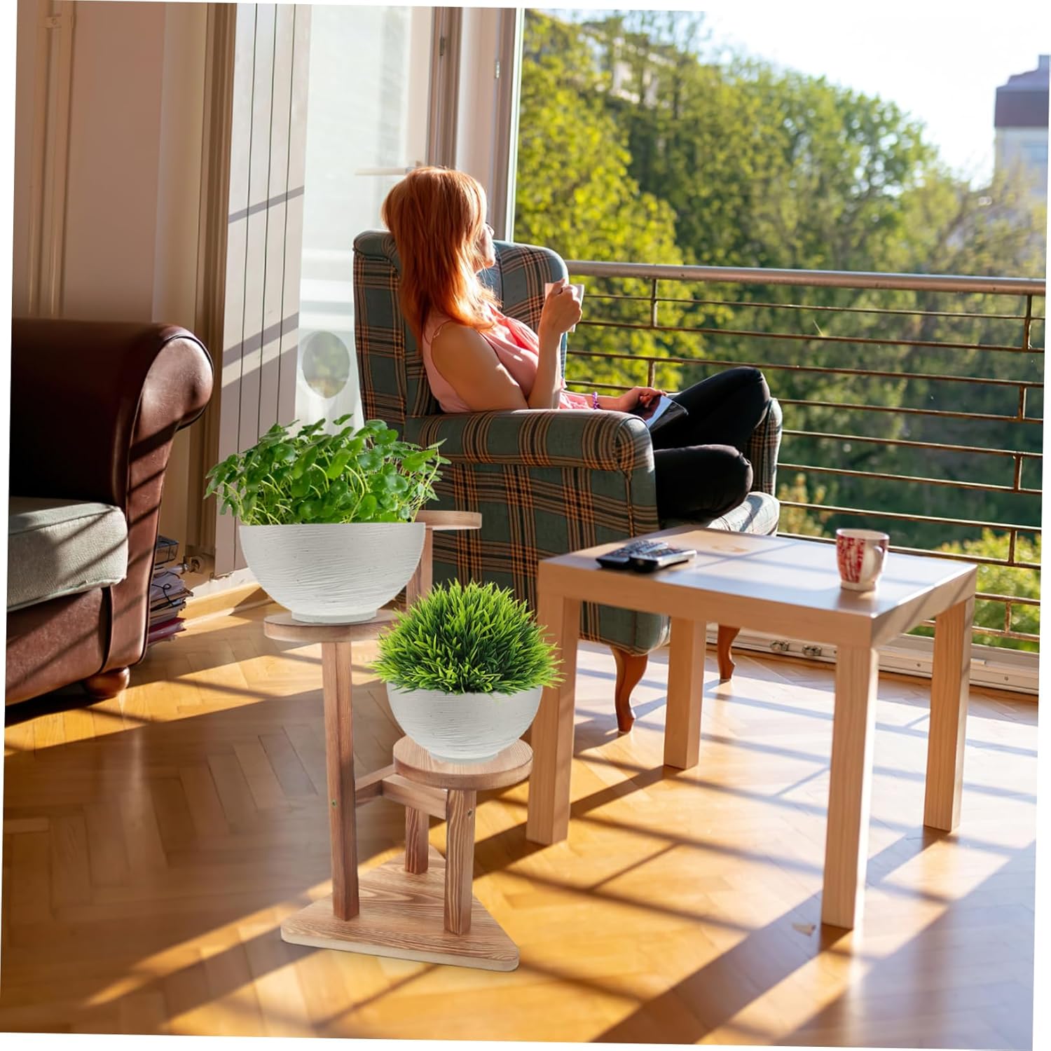 Hemoton Tall Plant Stand Multi-tiered Display Shelf for Use for Corner Spaces Rustic Finish Wood Construction for Flower Pots and