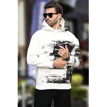 Madmext Ekru Kap onlu Desenli Cep Detayl  Erkek Sweatshirt 7059