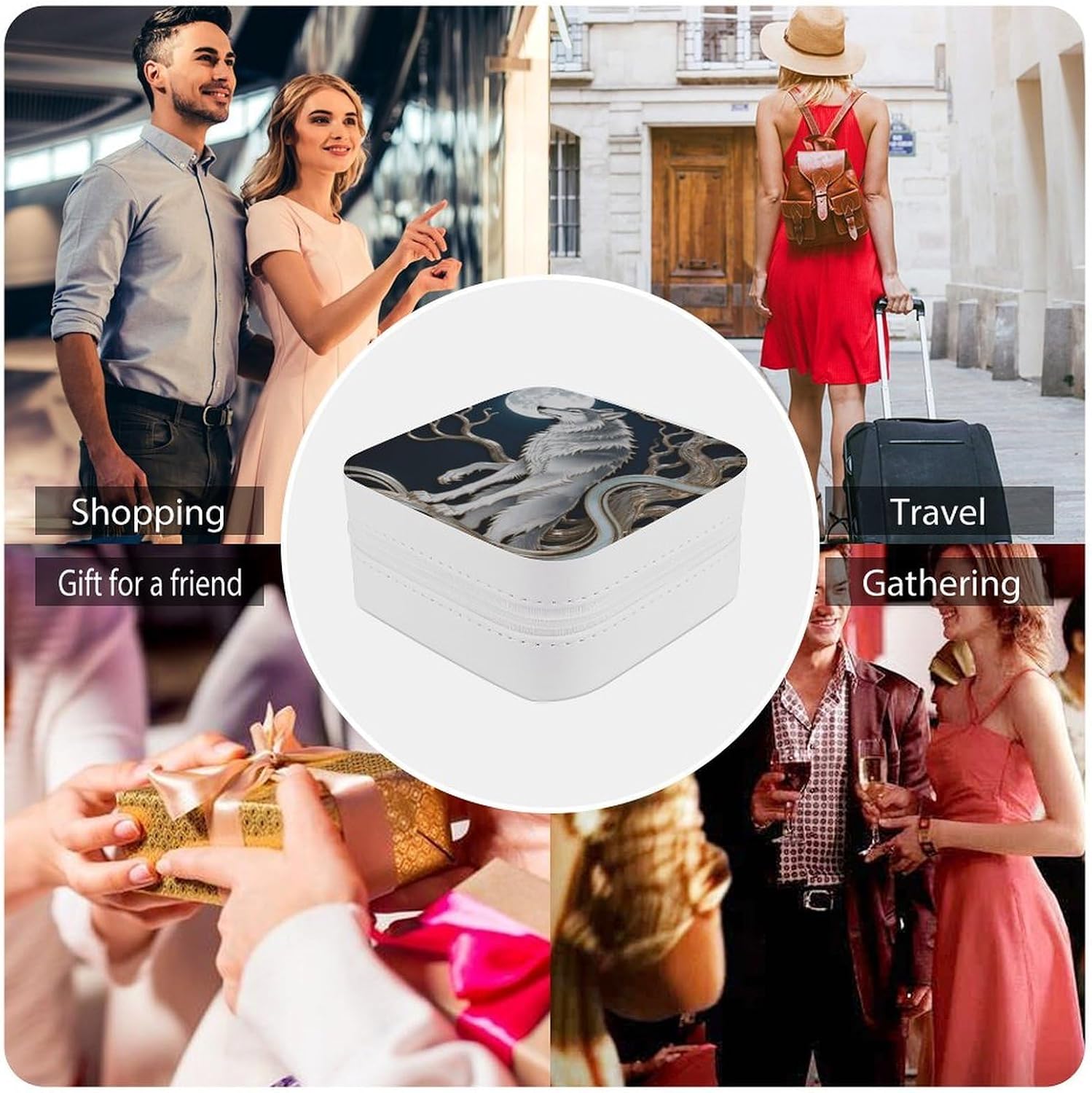 Werewolf Moon Stand Mini Jewelry Travel Case Small Portable Jewelry Organizer Box Display Storage Box for Rings Earrings Necklaces Gifts for Women, Wedding, Birthday,New Year,Christmas image 5