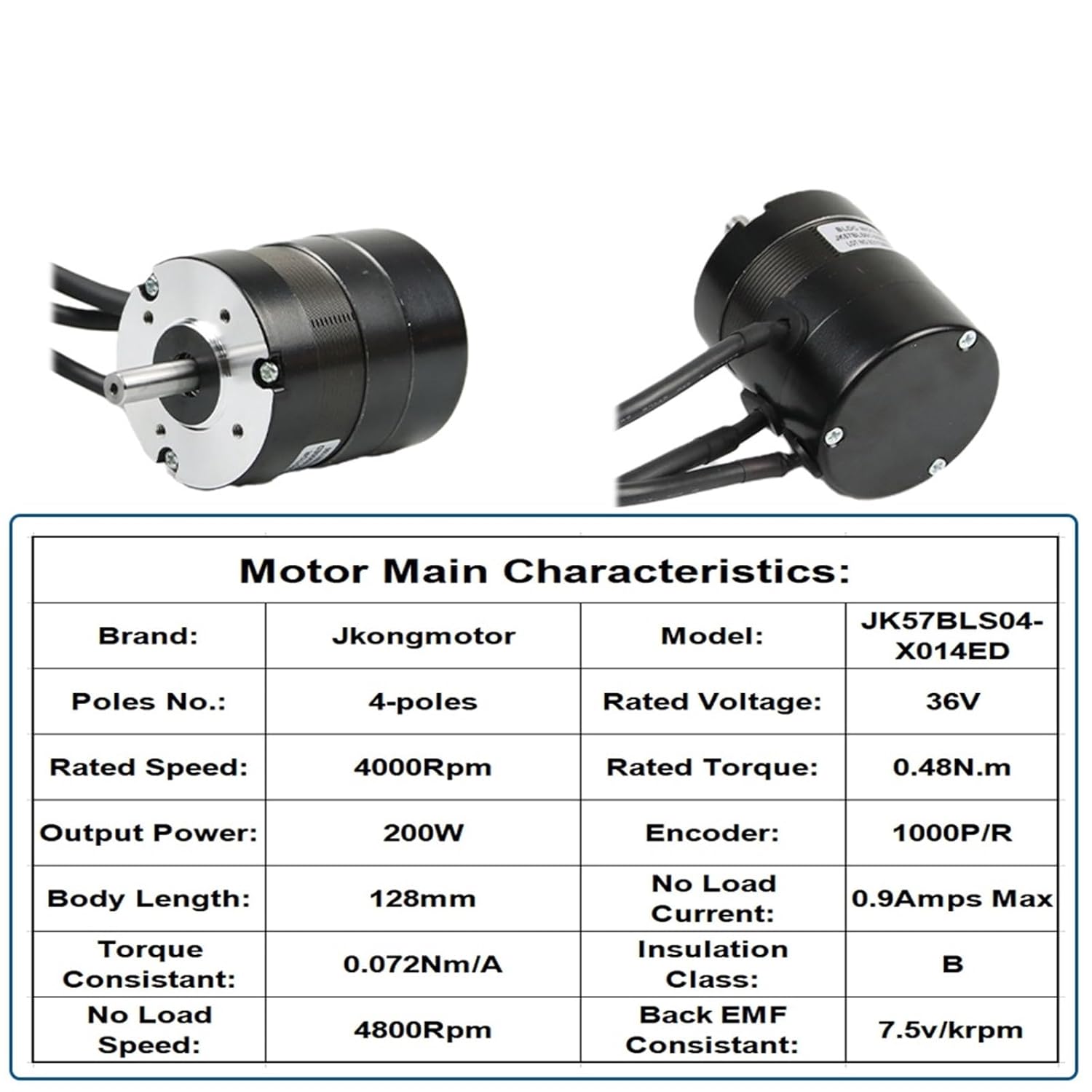 Brushless DC Motor 36V 200W 0.48N.m 4poles BLDC Servo Motor with Encoder 1000P/R