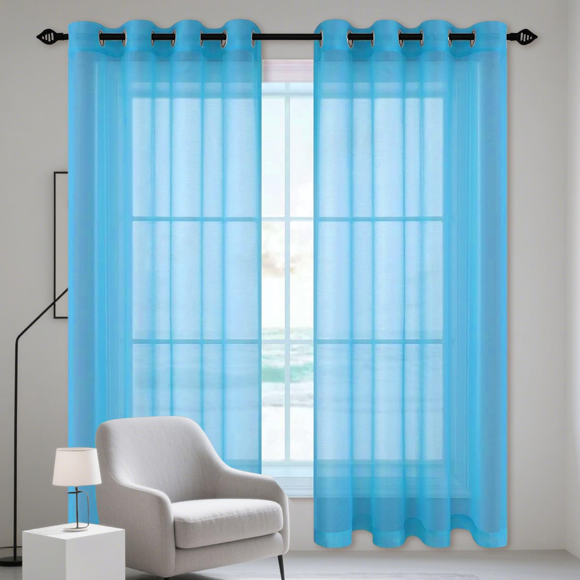 Rideaux voilage bleu ciel 120x120 cm transparent pour fenêtre