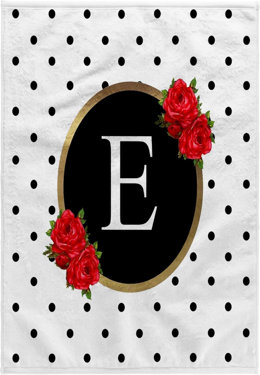 3dRose Letter E Monogram Black and White Polka dots with red Roses Flowers 22x30 Bath Hand Pool Towel
