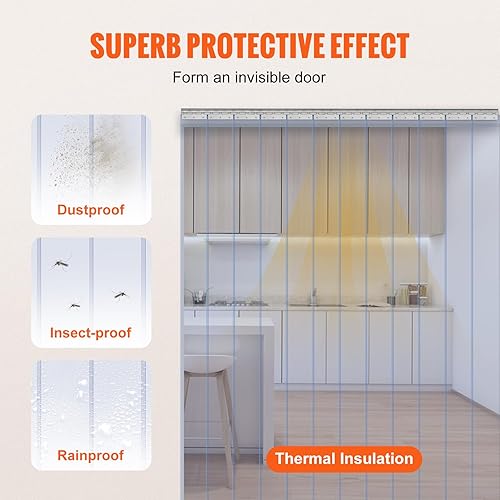 Miniatura 3 de VEVOR Cortina de tiras, 96 pulgadas de alto x 72 pulgadas de ancho, 0.08 pulgadas de grosor, 12 cortinas de puerta de PVC transparente, cortina para