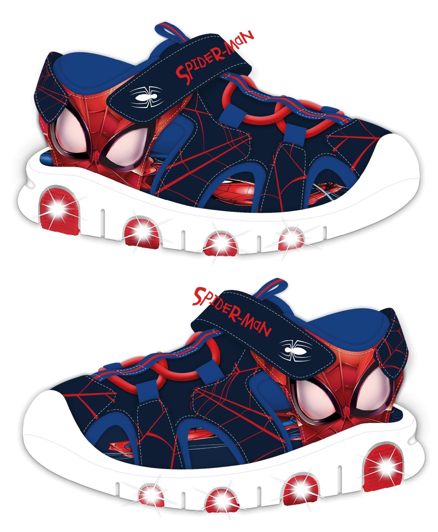 Scarpe Sandalo Chiuso Sneakers per Bambini Spider-Man Luci LED, Suola Luminosa, Luce Rossa,Varie Taglie (nerom Rosso, Sistema Taglie Calzature EU, Bambino Piccolo (2-5 Anni), Numero, Media, 27)