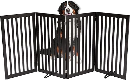 Miniatura 8 de INTERNET'S BEST Puerta para perros con patas de apoyo, barrera independiente para mascotas, valla plegable de madera para gatos o perros, puertas
