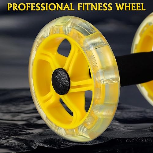 Miniatura 3 de Dual-wheel Fitness Exercise Device for Men Women Yellow Abdominal Trainer Wheel with Non-slip Handles Portable Core Strength Workout Roller for