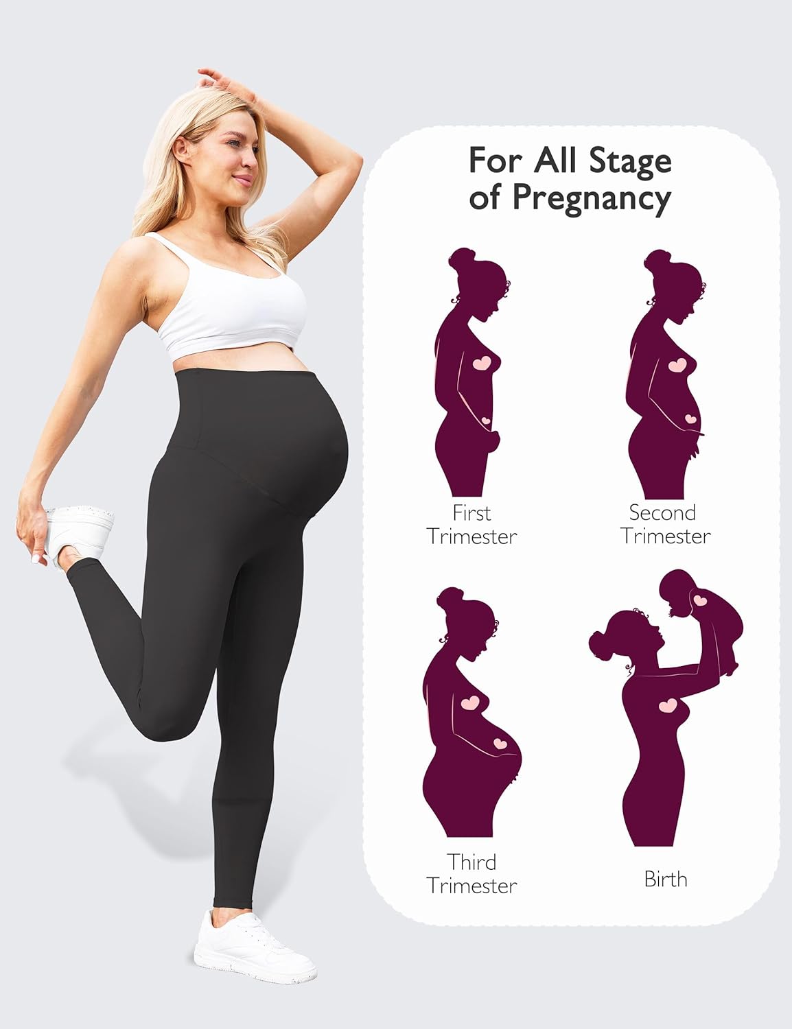 Women's Maternity Leggings Over The Belly - Ultra Stretchy Soft Bump Support Workout Activewear Yoga Pregnancy Pants - Image 7
