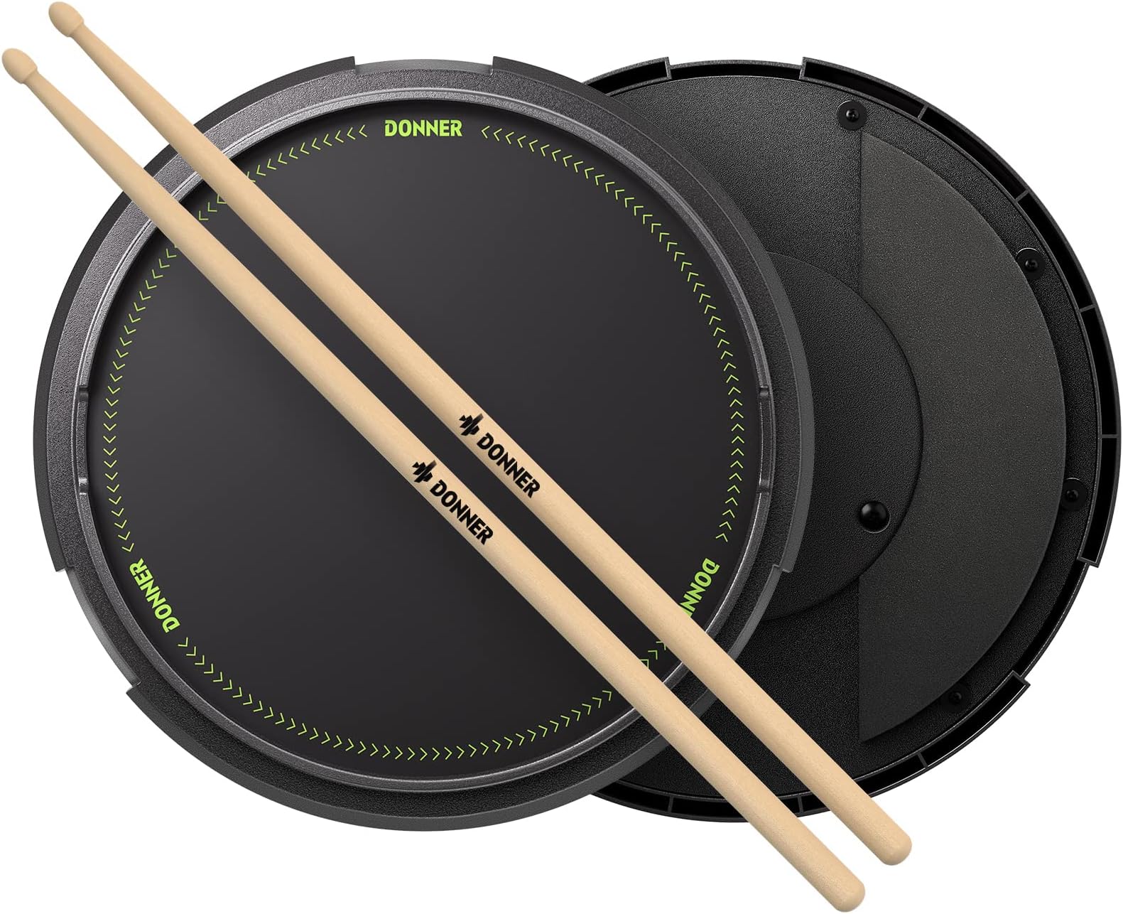 Donner Drum Pad 12 Inches, Quiet Drum Practice Pad Built-in Detachable Ball Box with Drum Sticks, 40 International Snare Drum Rudiments Score Included - Black
