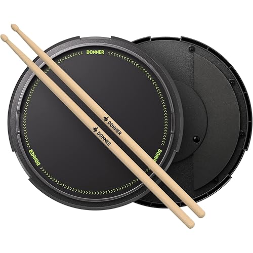 Drum Practice Pad 12 Inches, Donner Quiet Drum Pad with Removable Snare Simulation Built-in 800 Steel Balls, Drum Sticks, 40 Standard Rudiments(Black)