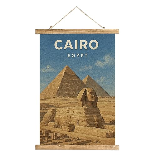 WREVERW Vintage Cairo Egypt Wall Art Poster, Sphinx and Pyramids