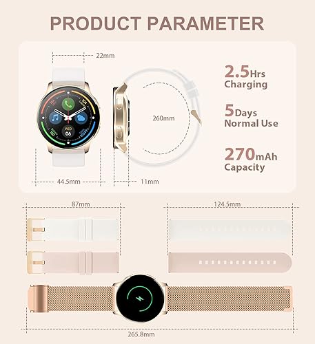 Vista 13 de Reloj inteligente para mujeres y hombres, rastreador de llamadas Bluetooth para teléfonos Android e iOS, reloj inteligente impermeable con pantalla