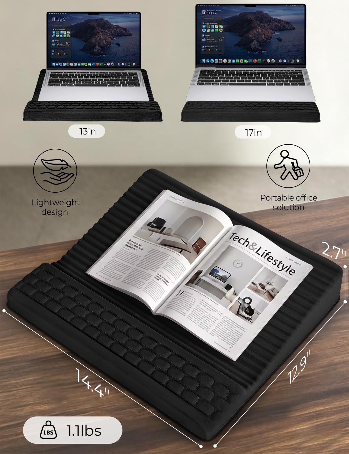 Scrivania per laptop, supporto reversibile per laptop con superficie di raffreddamento, poggiapolsi morbido, vassoio portatile leggero, scrivania regolabile per casa e ufficio, adatta a
