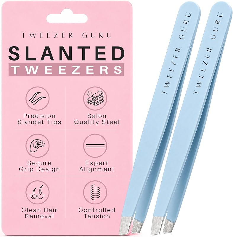Pinças TWEEZER GURU de ponta chanfrada em aço inoxidável Sky Blue, Pacote com 2