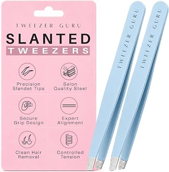Tweezer Guru Tweezers for Women Facial Hair & Men Precision Slant-Pointed Eyebrow Tweezer for Ingrown Hair, Blackhead & Splinter Removal 2 Sky Blue