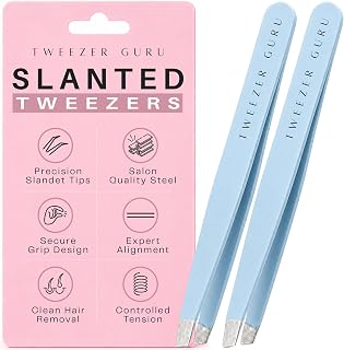 Tweezer Guru Tweezers for Women Facial Hair & Men – Precision Slant-Pointed Eyebrow Tweezer for Ingrown Hair, Blackhead & Splinter Removal (2 Sky Blue)