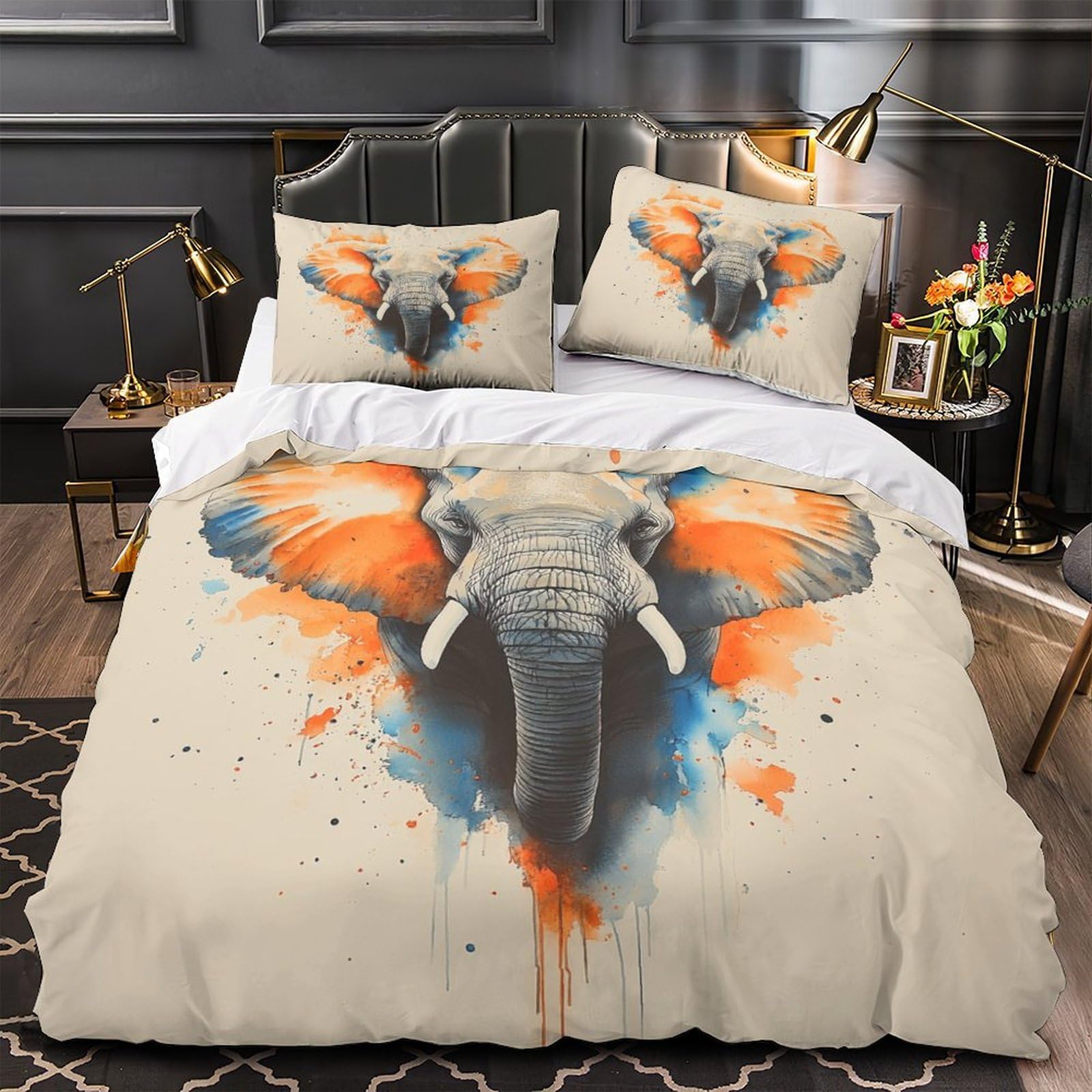 Housse de couette éléphant style aquarelle pour une chambre parentale zen