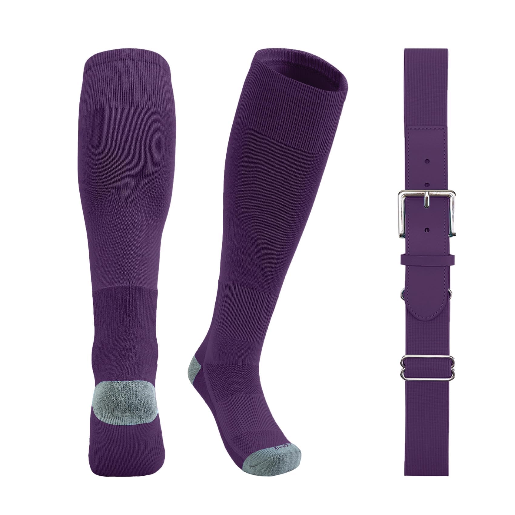 QBK Toddler Baseball Socks &amp; Belt Combo Set for Kids 2-16Y Tee Ball Socks