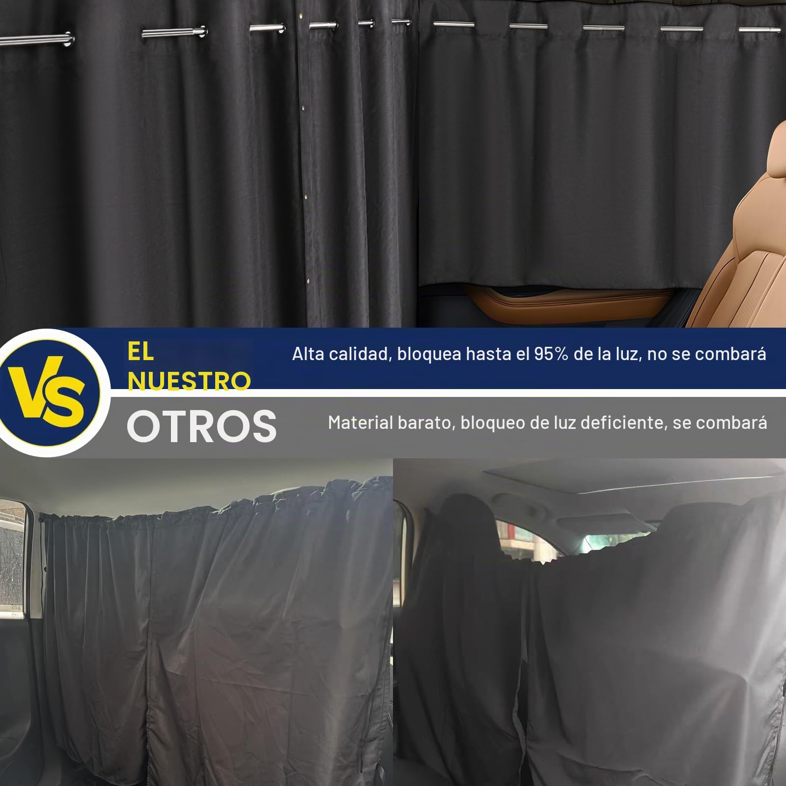 ZATOOTO 180 * 126 cm Cortinas Divisorias, Privacidad Parasols para Camper | 3 Piezas, Ante Sintético, Instalación Con Barra, Botón Magnético, Cortina Divisoria Desmontable, Oscurecimiento
