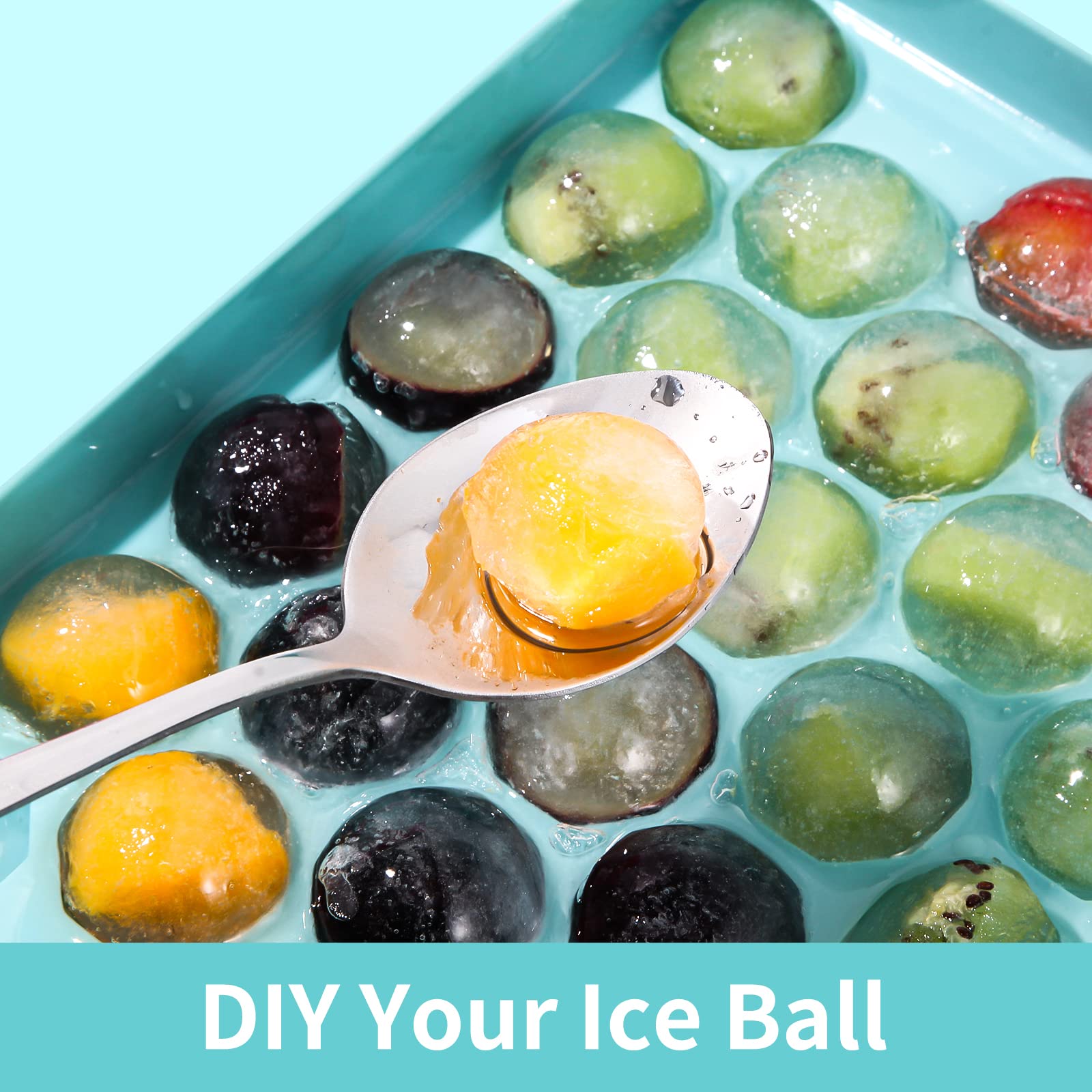 Eiswürfelformen für Gefrierschrank, Eiskugelform, Mini-Kreis, runde Eiswürfelform mit Deckel für Cocktail, Whiskey, Tee, Kaffee (blau)