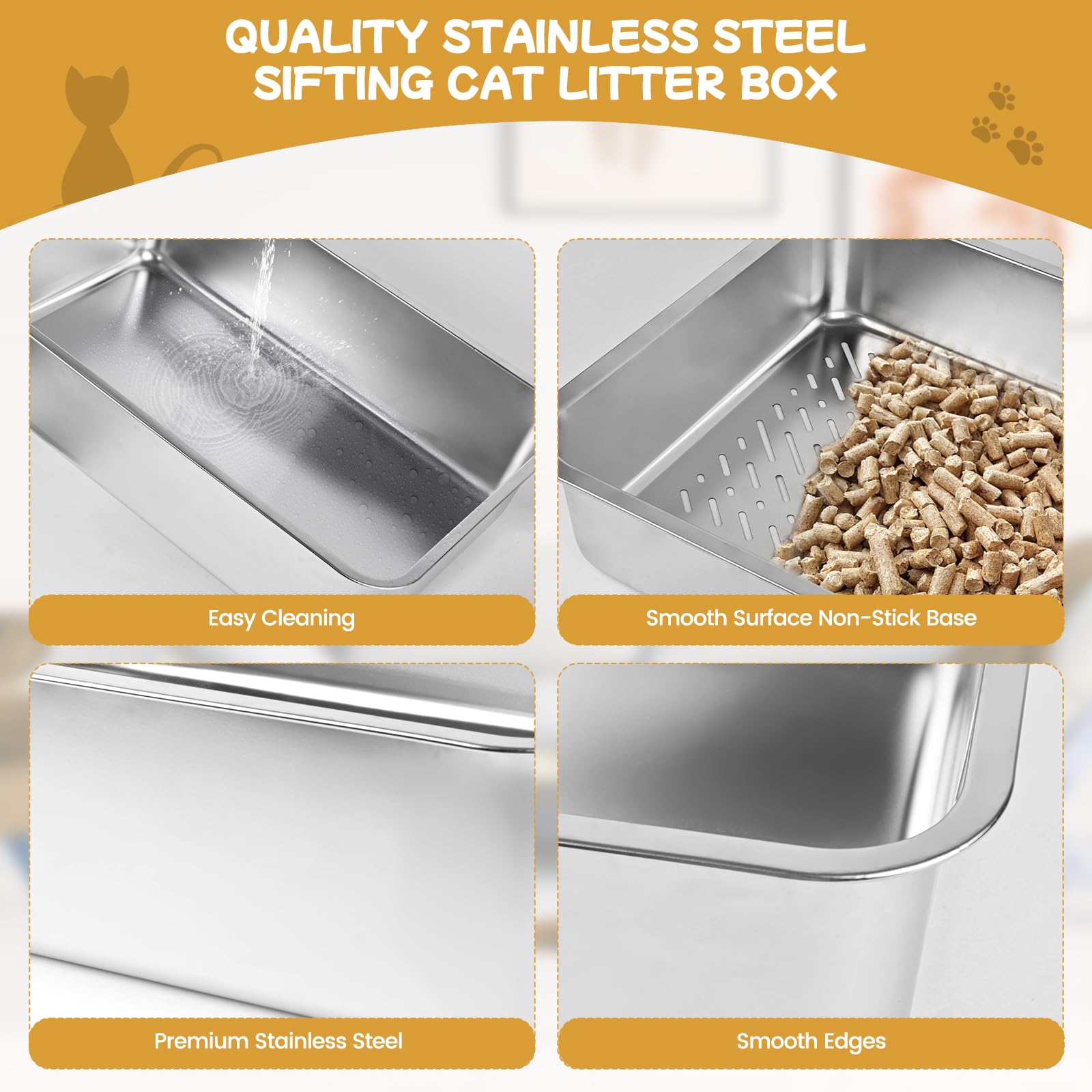 Edelstahl-Siebkasten mit Deckel, Großer Siebkasten für Katzenstreu mit Kiefernpellets und kleine Katzen (8 Inch)