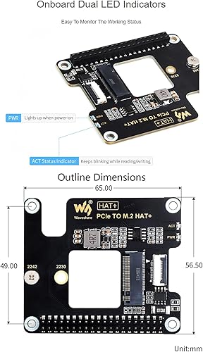 Miniatura 7 de Waveshare para adaptador Raspberry Pi 5 PCIe a M.2, compatible con protocolo de unidad NVMe compatible con unidad de estado sólido M.2 tamaño