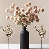 Beige Fake Flowers Silk 10 Mum Stems Eucalyptus Arrangement, Faux Flowers For Vase, Artificial Mums, Mini Floral Long Stem, Tan Nude Cream Neutral Floral, Chrysanthemum Pom Pom Floral Arrangement