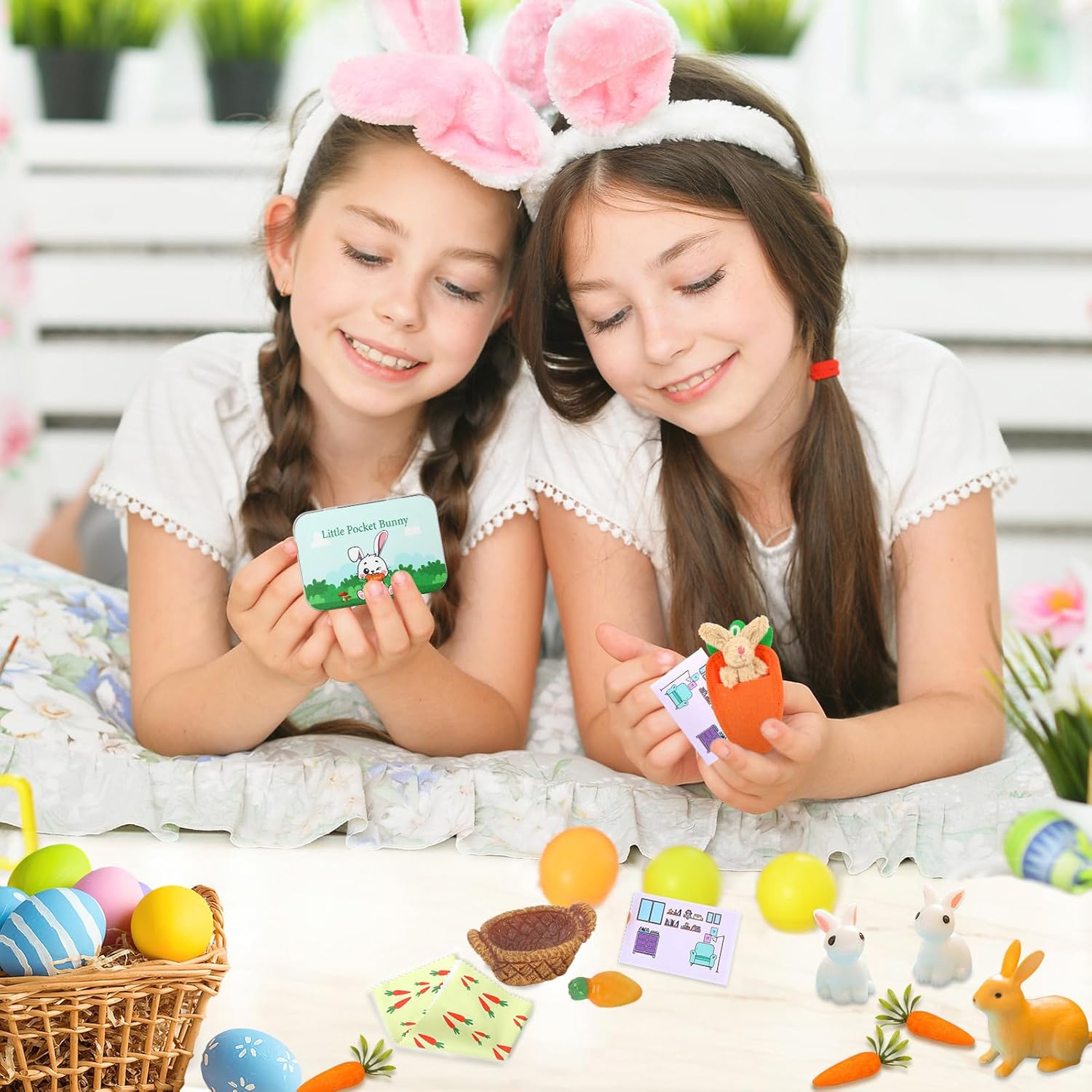 Little Pocket Bunny, Easter Basket Stuffer, Easter Gifts for Kids, DIY Pet Bunny Adoption, Easter Baskets,Cute Rabbit in Tin Box, Travel Buddy