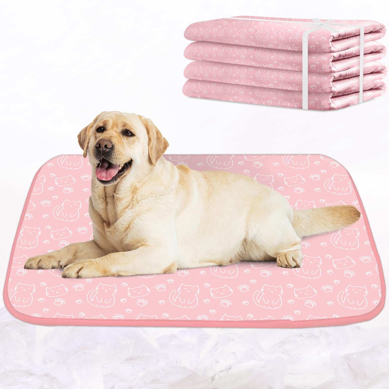 NWK Pack of 4 Pet Cooling Mat Q-Max>0.345 for Dogs & Cats (Pink Cat, L)