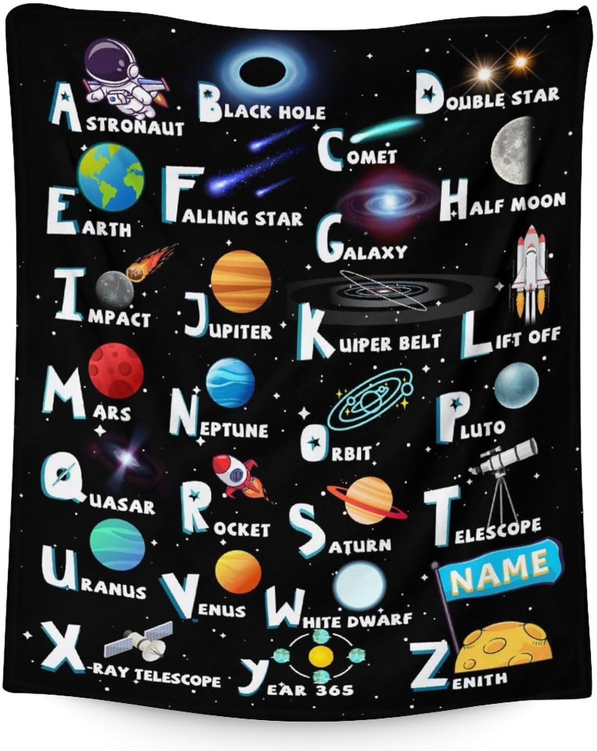 Custom Planet Blanket Gifts with Name - 80x60 Inches Cute Planets Throw Blanket for Kids, Boys & Men - Dark Blue Soft Fuzzy Blankets for Bed, Couch & Travel