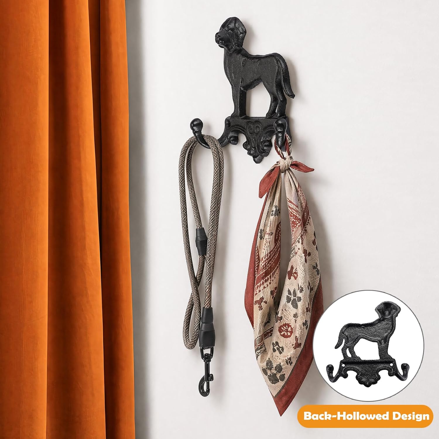 Sumnacon Cast Iron Dog Leash Holder for Wall, Decorative Wall Hooks for Entryway, Vintage Animal Leash Organizer Wall Mount, Antique Wall Hanger for Key and Coat Storage, Cute Dog Room Accessories