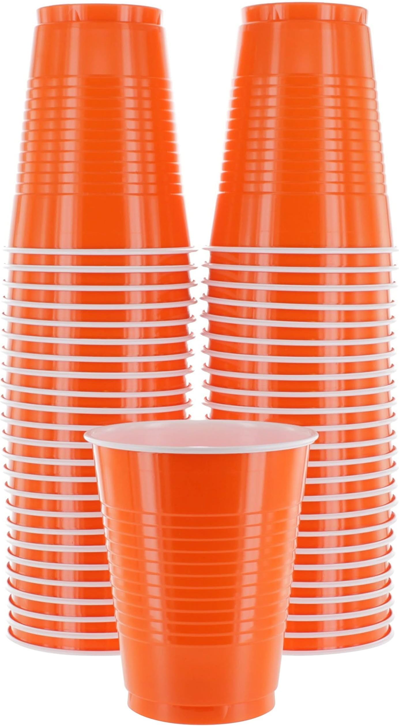 18-Ounce Disposable Plastic Cups - Orange, Strong and Sturdy for Party, Wedding, Christmas, Halloween - 50 Pack