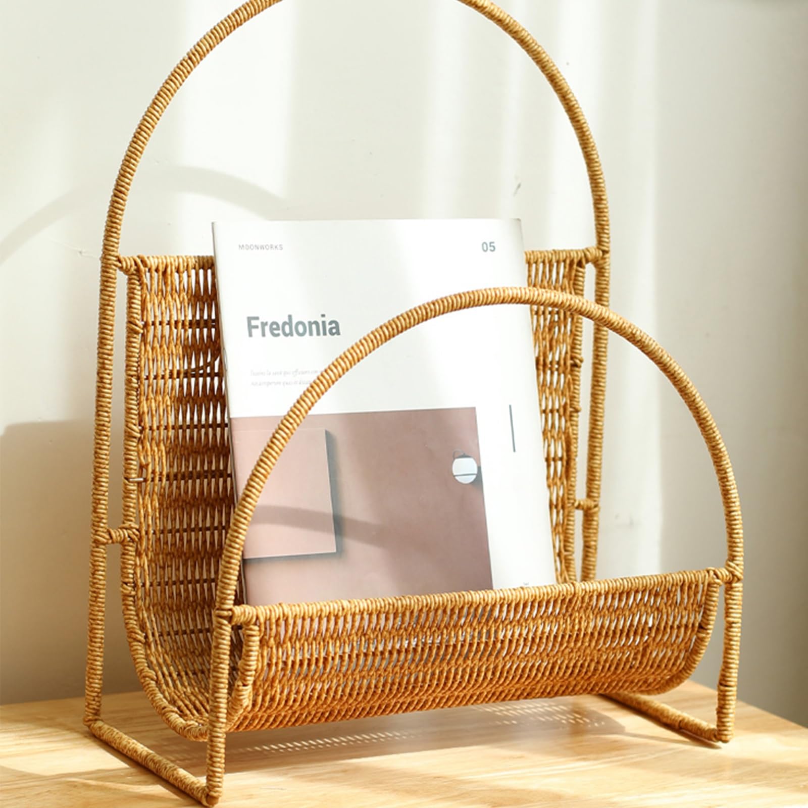 Porte-Revues En Osier Tressé Imitation Rotin - Marron Clair, 35x36x11 Cm, Rangement Déco