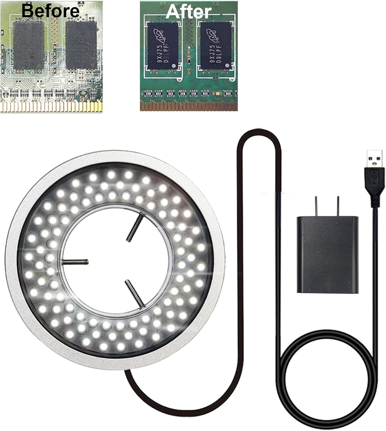 Polarized Microscope Light Anti Glare LED Ring Illuminator, USB Adjustable 96 LED Bulbs Ring Light for Industry Monocular Binocular Trinocular Stereo Microscope Camera