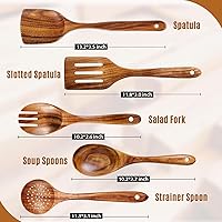 Vista 5 de Cucharas de madera para cocinar, utensilios de madera para cocinar, juego de utensilios de cocina de madera de teca natural, agarre cómodo