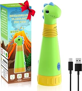 COSOOS Rechargeable Dinosaur Flashlight for Kids, Roar Mode, Kids Flashlight, Outdoor Camping Gear Accessories, Birthday Gift Halloween Lights for Kids Boys Girls