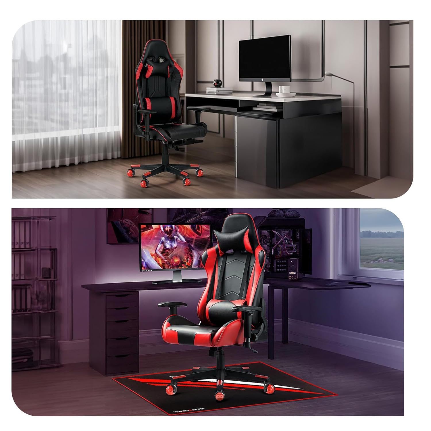 Office Chair Wheels for Carpet Set of 5 Replacement for Office Chairs Mat Safe for All Floors Including Hardwood - 2-Inch Rubber Replacement Smooth & Silent Universal Size (11x22 mm) Red