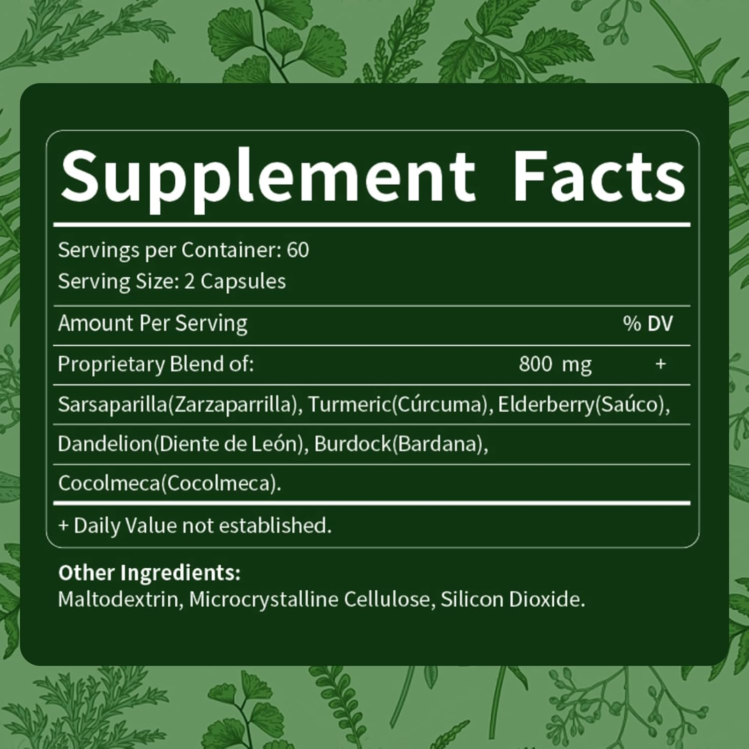 Sarsaparilla Root Capsules, Natural 6-in-1 Formula Supplement with Sarsaparilla (Zarzaparrilla), Burdock & Cocolmeca Extract for Detox Cleanse, Immunity Support. 120 Counts - 60 Days Supply - Image 8