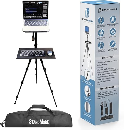 Escritorio de pie portátil con bandeja para teclado, mesa ergonómica y ajustable en altura con bolsa de transporte para uso en interiores y