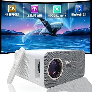 TONZO Cineplex 10 Full HD Dual Wi-Fi & Bluetooth 5.0 Projector with Android 9.0 & Voice Control Remote 8000 LED Lumens, 300 inch LTPS Display Wide Screen & Dolby Audio