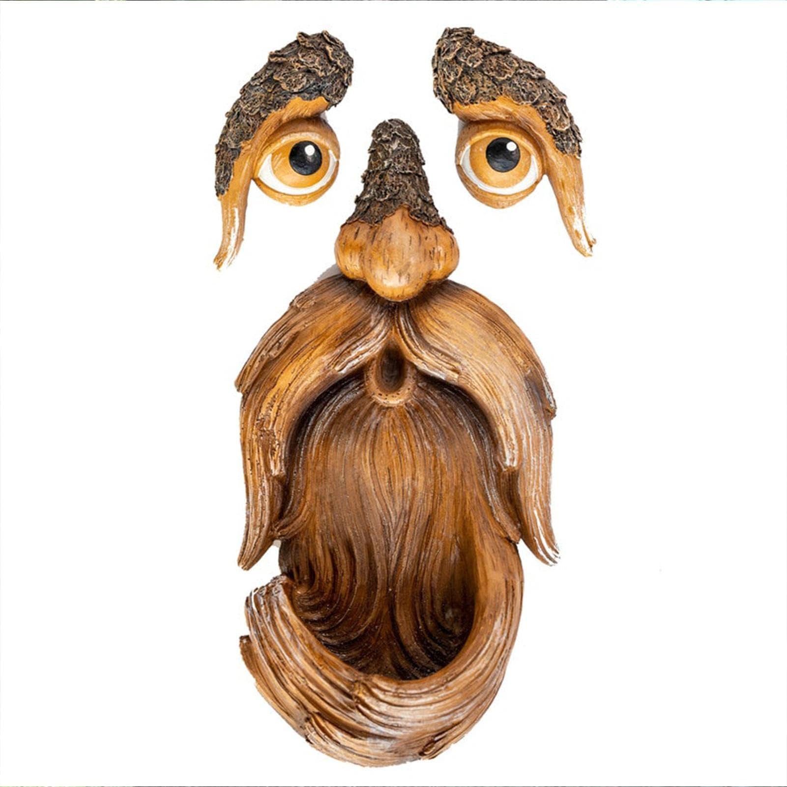 Tree Face Decor Bird Feeder Outdoor - Old Man Face Tree Art Sculpture Creative Wild Bird Feeder Statues Yard Art Garden Decoration