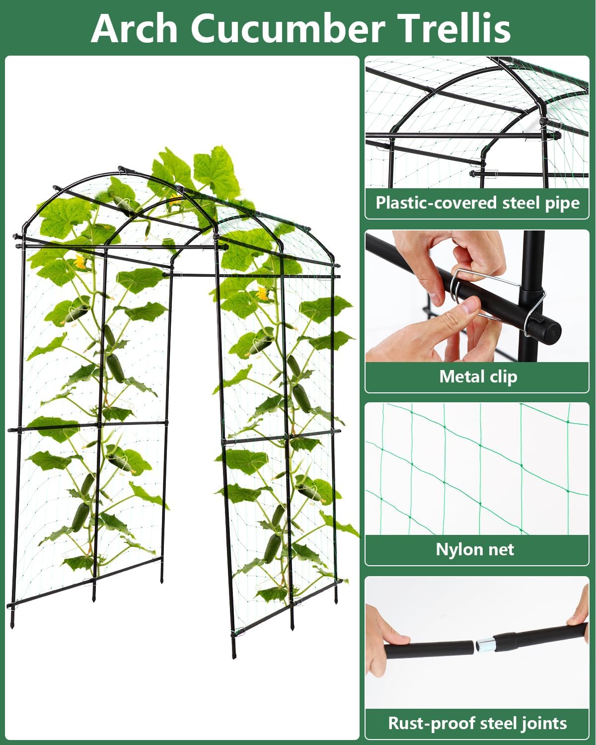 Garden Arch Trellis Outdoor Cucumber Arched Trellis 7ft Tall Large Vegetable Squash Trellis for Garden Raised Bed Climbing Flowers Fruits Plants Black Metal