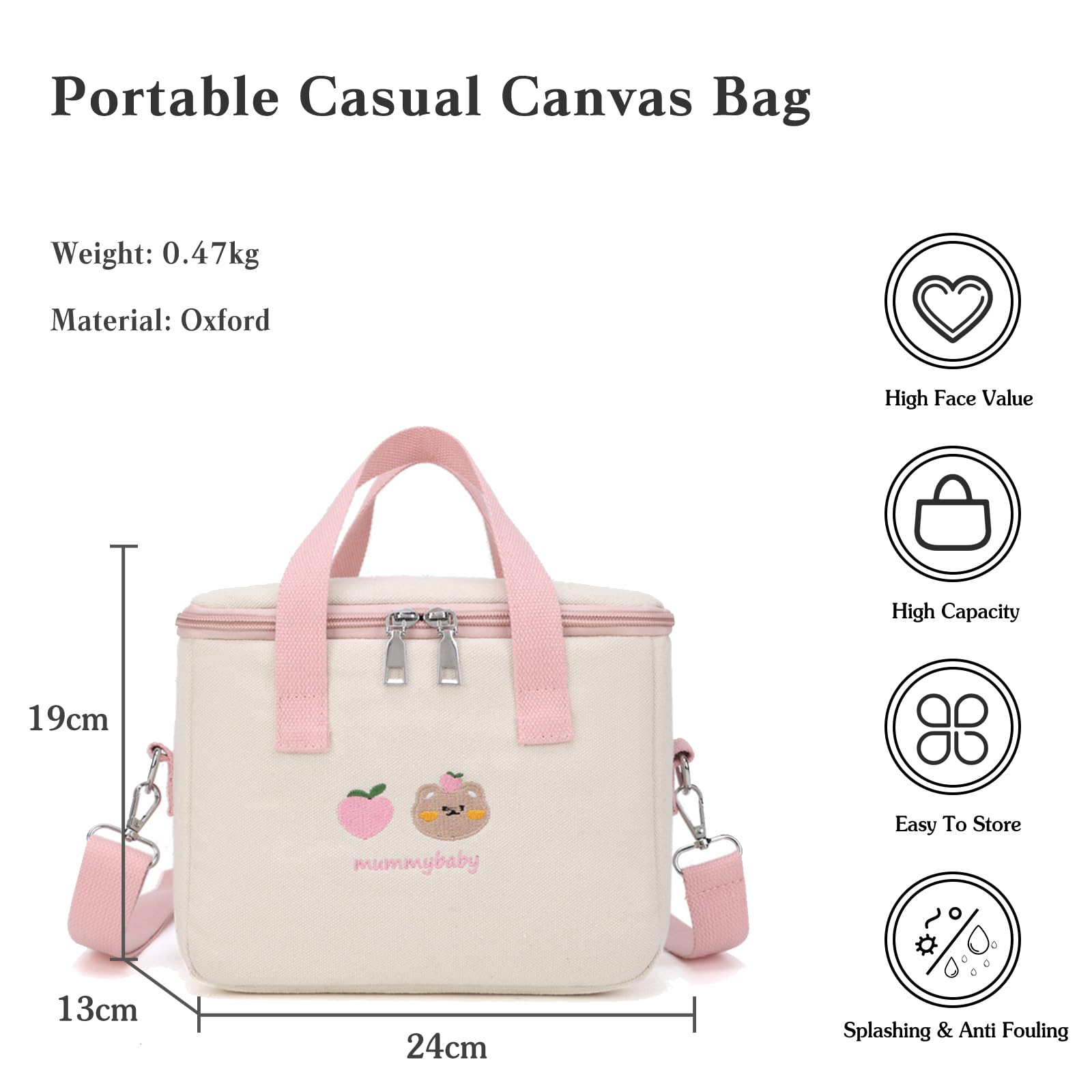 PORRASSO Lunch Bag Insulated Cooler Bag Crossbody Lunch Box Bag Storage Bag Waterproof Leak-Proof Cool Thermal Lunch Tote for Work Camping Outdoor BBQ Party Pink - Image 3