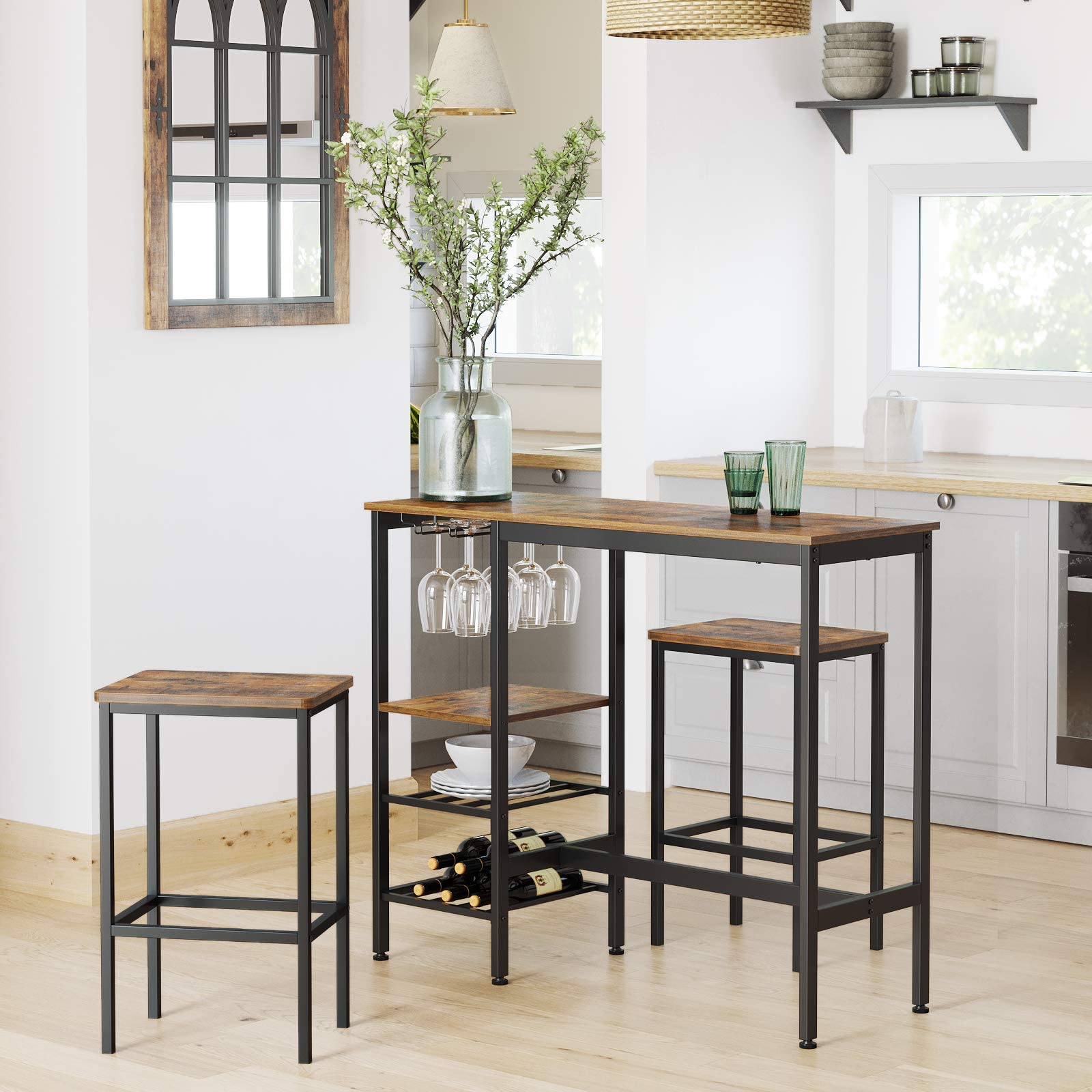 Tribesigns 160 x 80 cm, tavolo da pranzo industriale per 4-6 persone, tavolo da pranzo rettangolare per sala da pranzo, cucina, soggiorno, con gambe in metallo resistente, marrone rustico