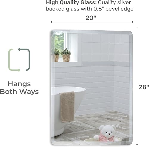 Miniatura 3 de Neue Design Espejo de baño rectangular Mood montado en la pared (20 x 28 pulgadas), vertical y horizontal, sin marco con bordes biselados para