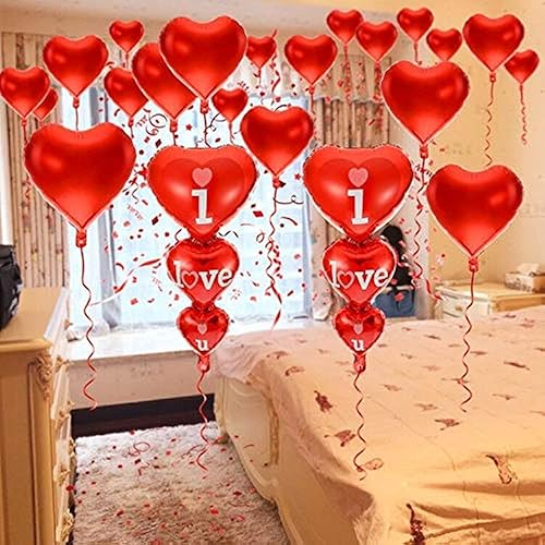 Miniatura 7 de 20 + 2 globos con texto en inglés "I Love You", globos de corazón, decoraciones del día de San Valentín e idea de regalo para él o ella,